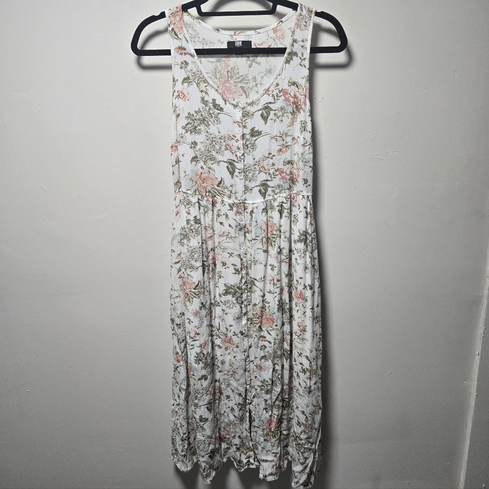 Frye Sleeveless White Floral Dress Size X-Small Buttons Pockets Flowers Pastel